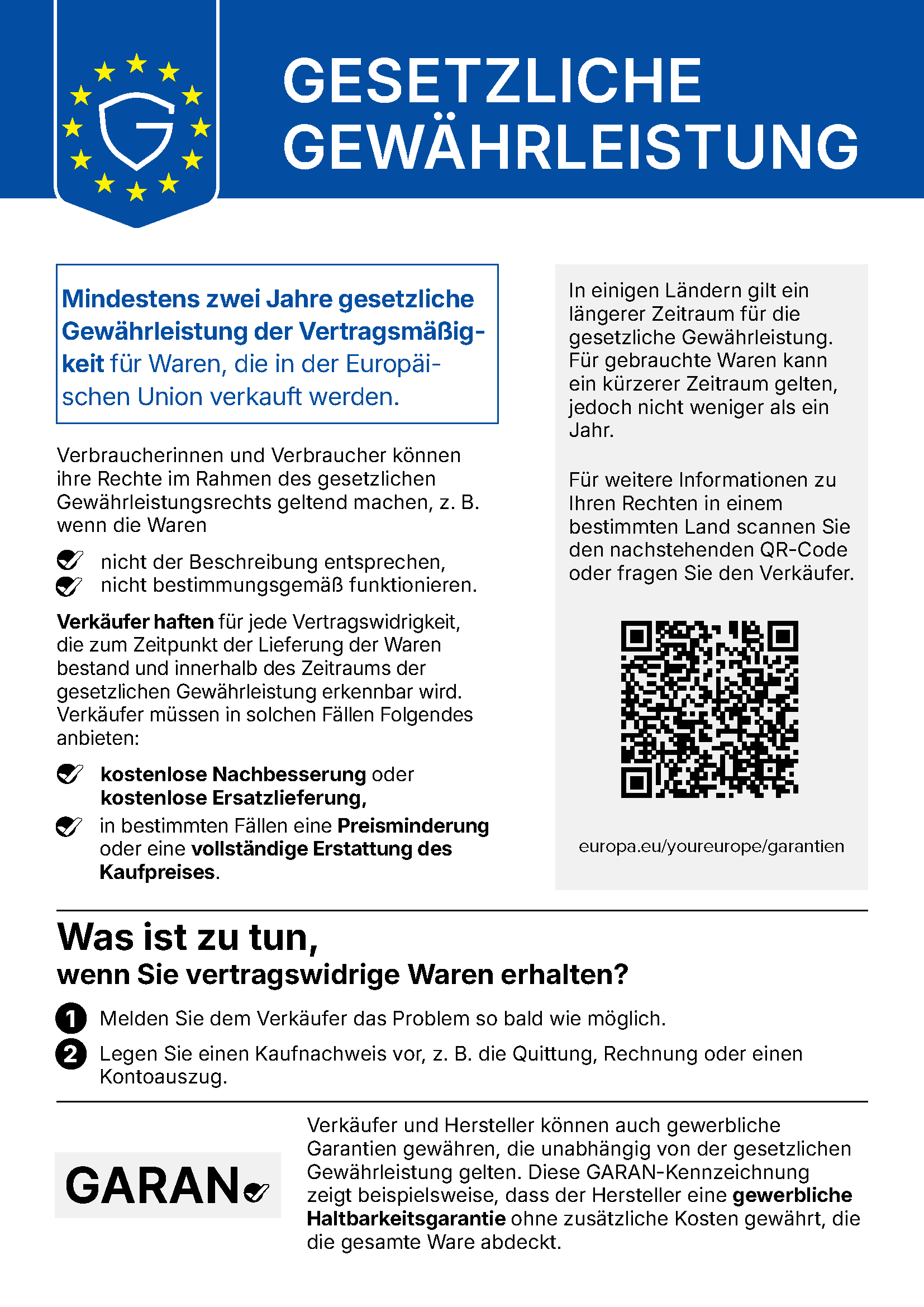 EU-Information zur gesetzlichen Gew&auml;hrleistung